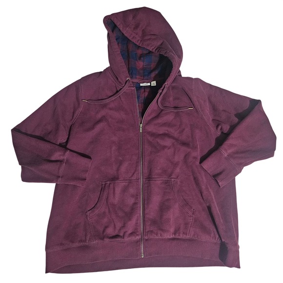 L.L. Bean Other - LL Bean Mens 3X Plus Flannel Lined Full Zip Hoodie Burgundy Plaid Hooded Jacket